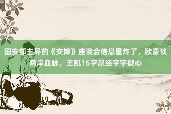 国安部主导的《交锋》座谈会信息量炸了，欧豪谈两岸血脉，王凯16字总结字字戳心